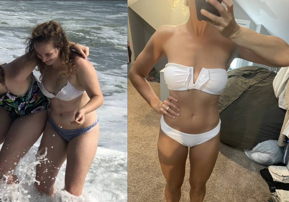 Female client front view body transformation results