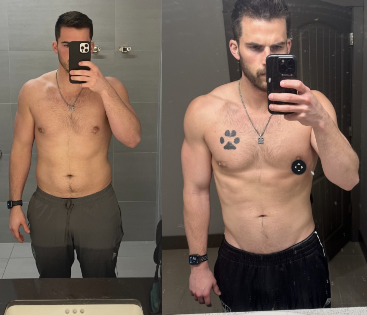 Male client body recomposition mirror selfie progress
